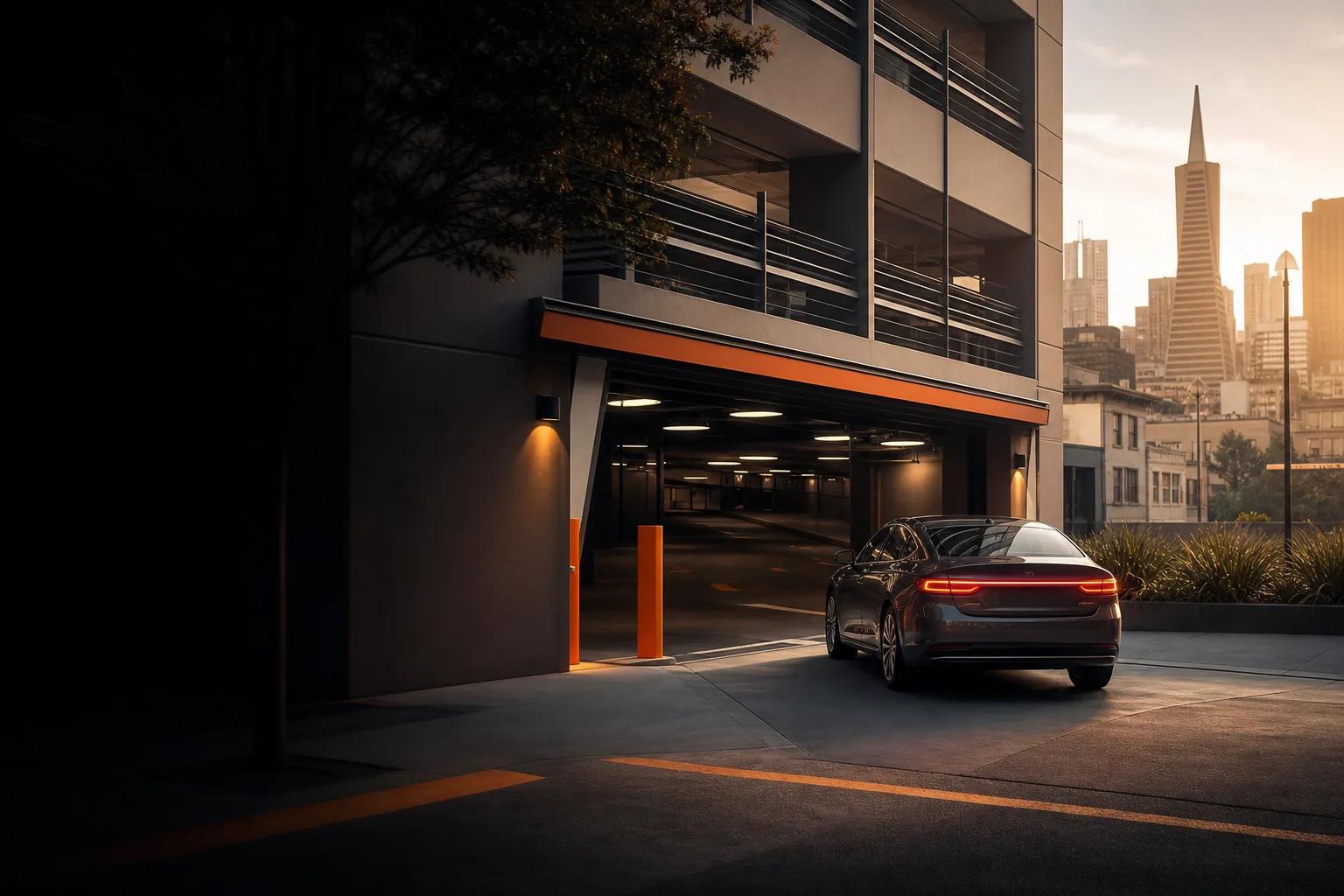 Modern parking garage in San Francisco representing monthly parking options
